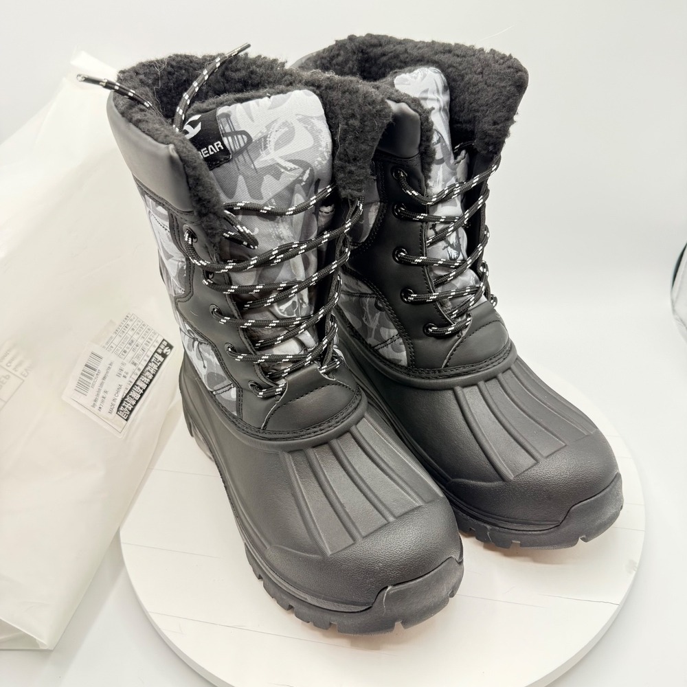 HOBIBEAR Boys US Size 5 Youth Snow Boots Black Faux Fleece Winter NEW